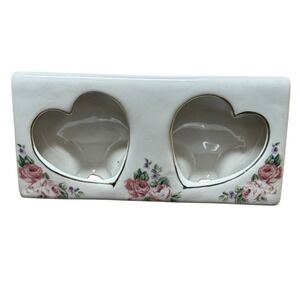 Vintage Porcelain Picture Frame Double Heart Floral Photo Display Decor‎